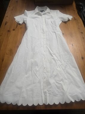 Banana Republic White Scallop Hem Button-Front Midi Dress